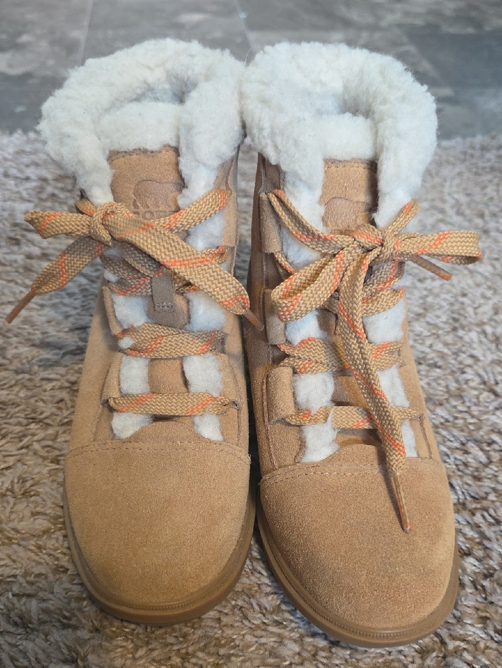 Sorel Tan Suede Shearling-Trim Lace-Up Winter Boots